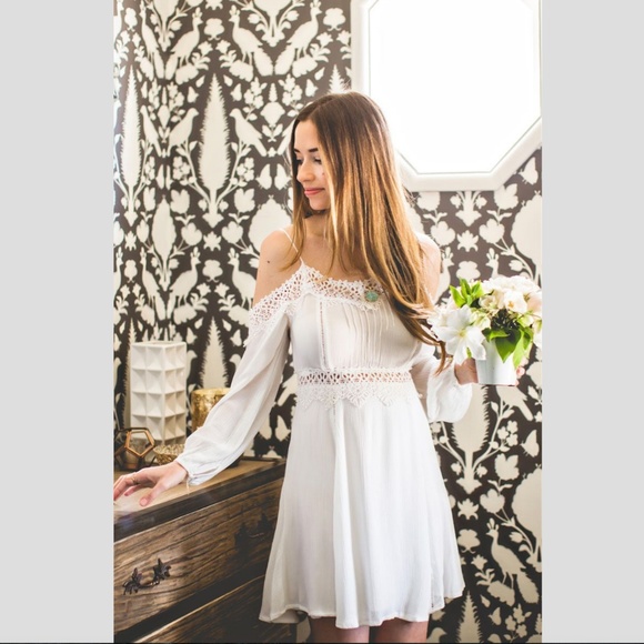 Morning Lavender Dresses & Skirts - Morning Lavender White Cold Shoulder Lace Dress
